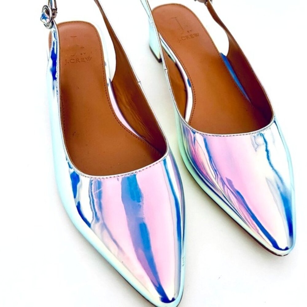 J Crew Lucie Iridescent Metallic Pointed Toe Slingback Low Block Heel flats  7 - Picture 4 of 8